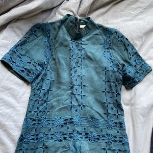 Anthropologie Kas New York Teal Embroidered Mock Neck Dress